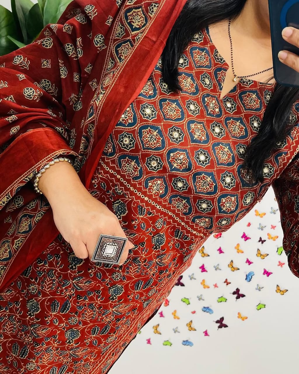 New Floral Kurti With Pant And Dupatta Set